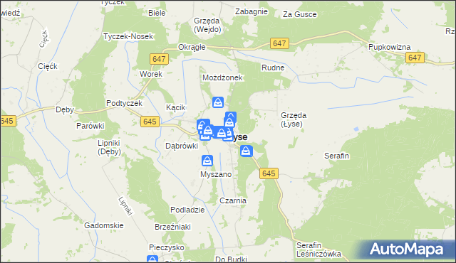 mapa Łyse powiat ostrołęcki, Łyse powiat ostrołęcki na mapie Targeo