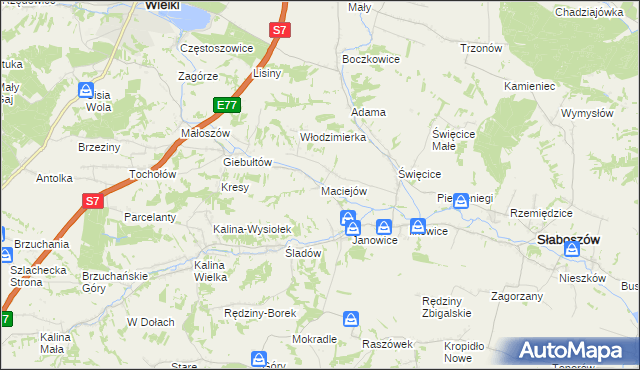 mapa Maciejów gmina Słaboszów, Maciejów gmina Słaboszów na mapie Targeo