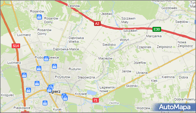 mapa Maciejów gmina Zgierz, Maciejów gmina Zgierz na mapie Targeo