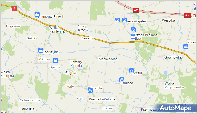 mapa Maciejowice gmina Zbuczyn, Maciejowice gmina Zbuczyn na mapie Targeo