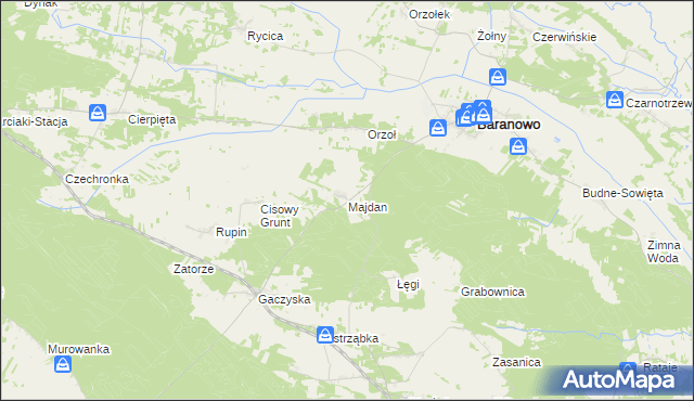 mapa Majdan gmina Baranowo, Majdan gmina Baranowo na mapie Targeo