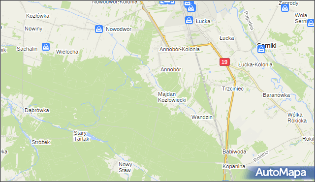 mapa Majdan Kozłowiecki, Majdan Kozłowiecki na mapie Targeo