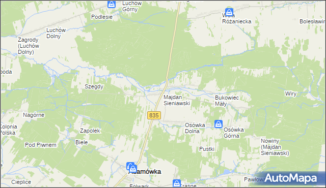 mapa Majdan Sieniawski, Majdan Sieniawski na mapie Targeo