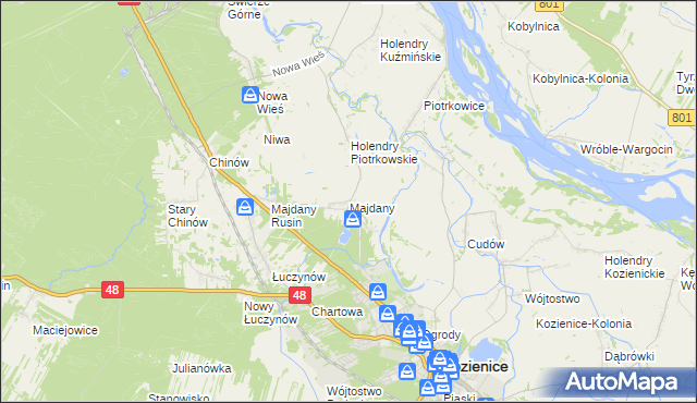 mapa Majdany gmina Kozienice, Majdany gmina Kozienice na mapie Targeo