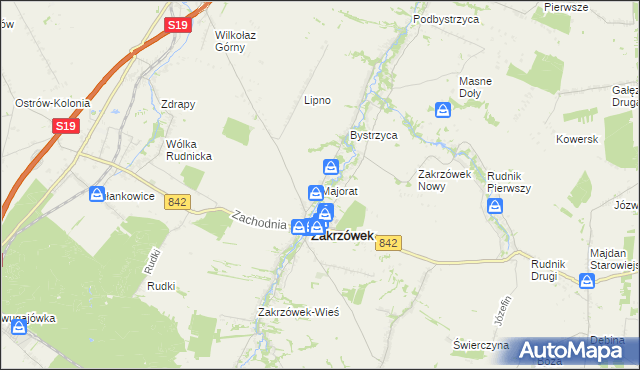 mapa Majorat gmina Zakrzówek, Majorat gmina Zakrzówek na mapie Targeo