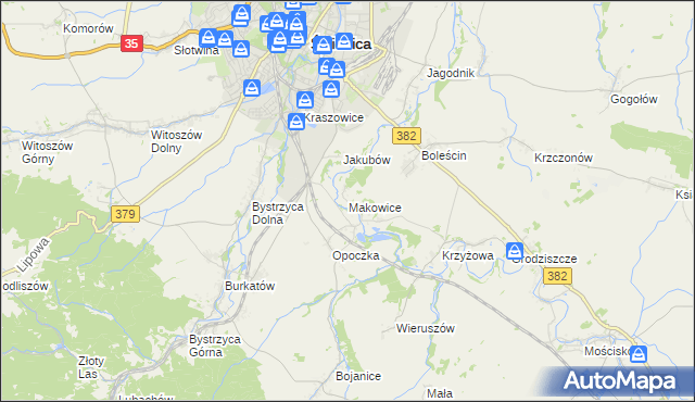 mapa Makowice gmina Świdnica, Makowice gmina Świdnica na mapie Targeo