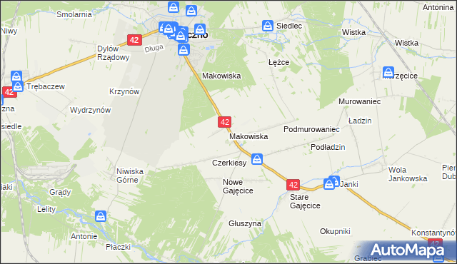 mapa Makowiska gmina Pajęczno, Makowiska gmina Pajęczno na mapie Targeo