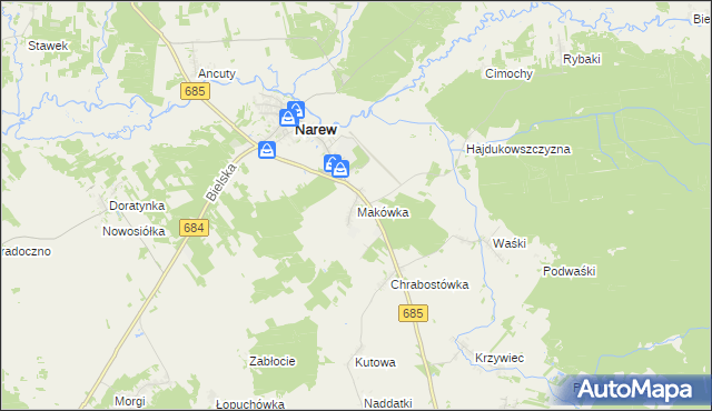 mapa Makówka gmina Narew, Makówka gmina Narew na mapie Targeo