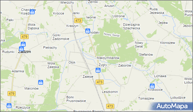 mapa Maksymilianów gmina Zadzim, Maksymilianów gmina Zadzim na mapie Targeo