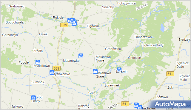 mapa Malanowo Nowe, Malanowo Nowe na mapie Targeo