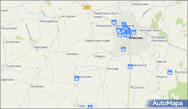 mapa Malenin gmina Witkowo, Malenin gmina Witkowo na mapie Targeo