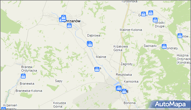 mapa Malinie gmina Chrzanów, Malinie gmina Chrzanów na mapie Targeo