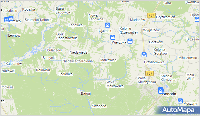 mapa Malkowice gmina Bogoria, Malkowice gmina Bogoria na mapie Targeo