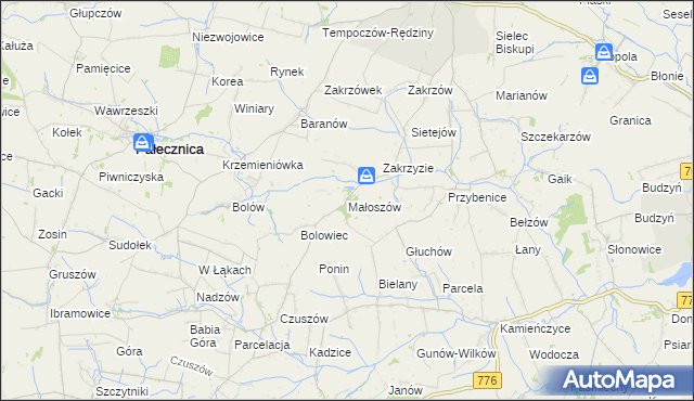 mapa Małoszów gmina Skalbmierz, Małoszów gmina Skalbmierz na mapie Targeo