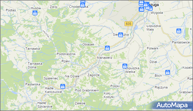 mapa Manasterz gmina Jawornik Polski, Manasterz gmina Jawornik Polski na mapie Targeo