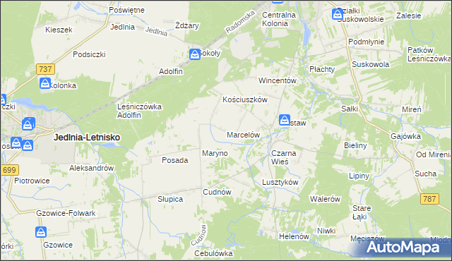 mapa Marcelów gmina Pionki, Marcelów gmina Pionki na mapie Targeo