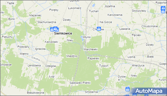 mapa Marchewki gmina Siemkowice, Marchewki gmina Siemkowice na mapie Targeo
