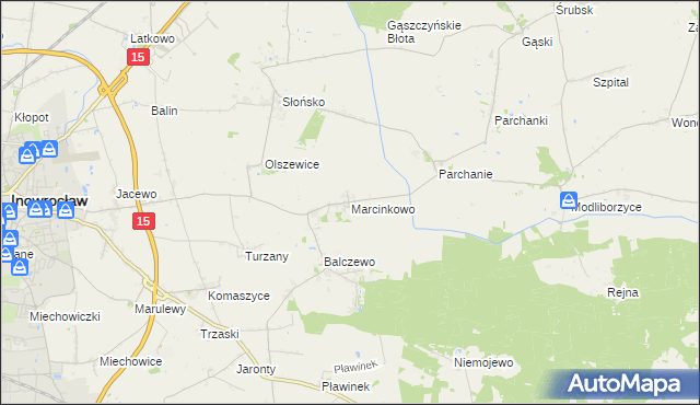mapa Marcinkowo gmina Inowrocław, Marcinkowo gmina Inowrocław na mapie Targeo