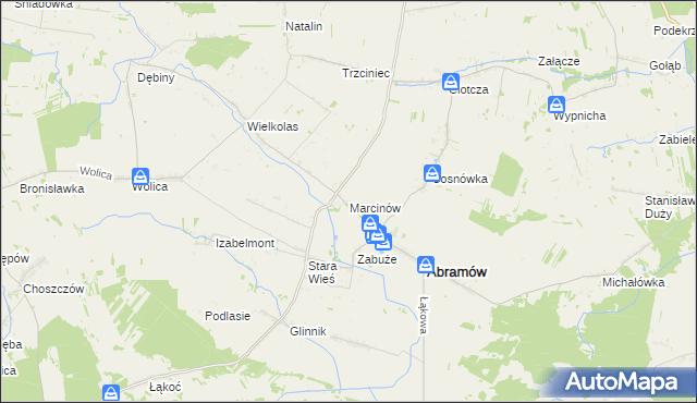 mapa Marcinów gmina Abramów, Marcinów gmina Abramów na mapie Targeo
