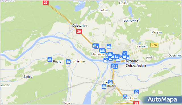 mapa Marcinowice gmina Krosno Odrzańskie, Marcinowice gmina Krosno Odrzańskie na mapie Targeo