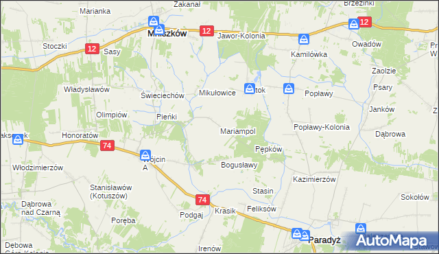 mapa Mariampol gmina Paradyż, Mariampol gmina Paradyż na mapie Targeo