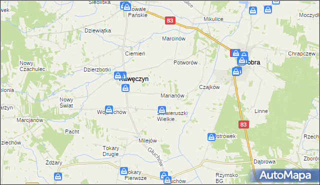 mapa Marianów gmina Kawęczyn, Marianów gmina Kawęczyn na mapie Targeo