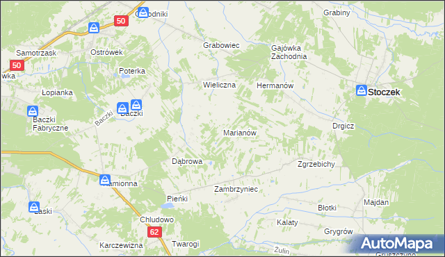 mapa Marianów gmina Stoczek, Marianów gmina Stoczek na mapie Targeo