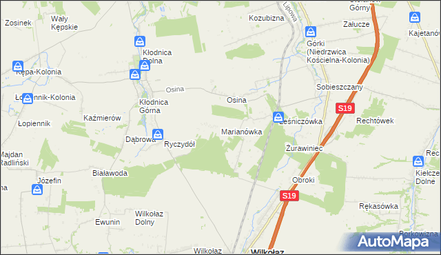 mapa Marianówka gmina Wilkołaz, Marianówka gmina Wilkołaz na mapie Targeo
