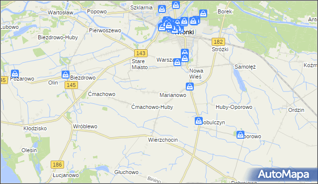 mapa Marianowo gmina Wronki, Marianowo gmina Wronki na mapie Targeo