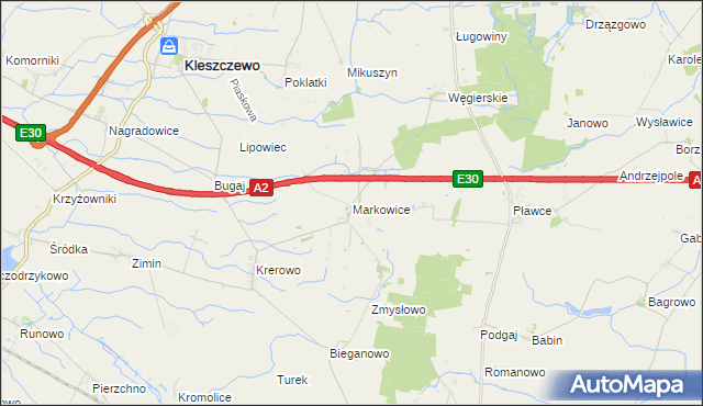 mapa Markowice gmina Kleszczewo, Markowice gmina Kleszczewo na mapie Targeo