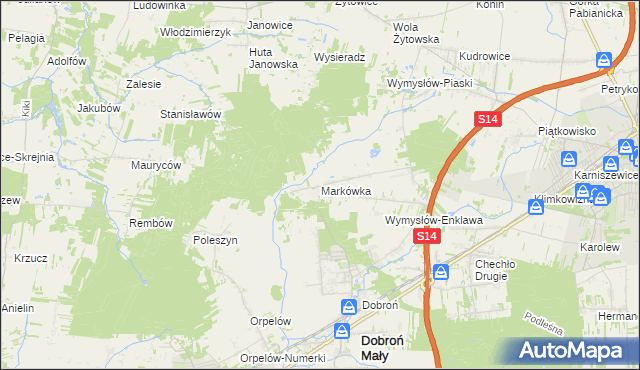 mapa Markówka gmina Dobroń, Markówka gmina Dobroń na mapie Targeo