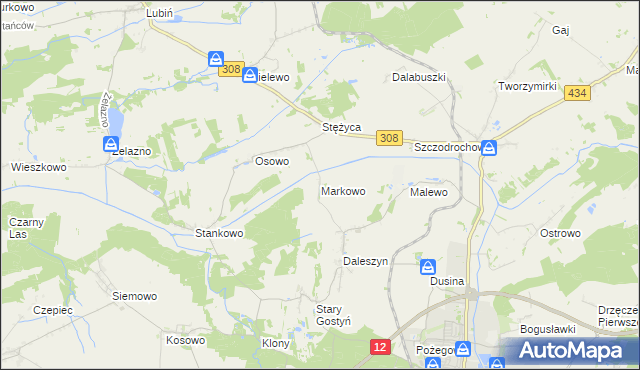 mapa Markowo gmina Gostyń, Markowo gmina Gostyń na mapie Targeo