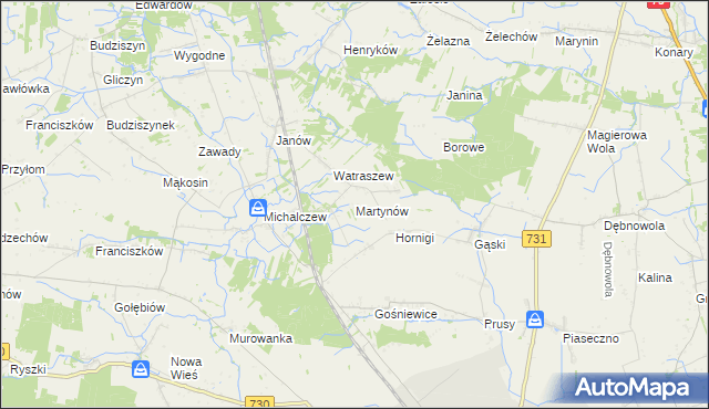 mapa Martynów gmina Chynów, Martynów gmina Chynów na mapie Targeo
