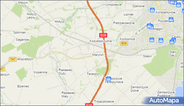 mapa Marynin gmina Konopnica, Marynin gmina Konopnica na mapie Targeo