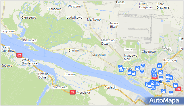 mapa Maszewo gmina Stara Biała, Maszewo gmina Stara Biała na mapie Targeo