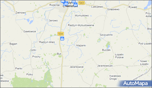 mapa Mazanki gmina Radzyń Chełmiński, Mazanki gmina Radzyń Chełmiński na mapie Targeo