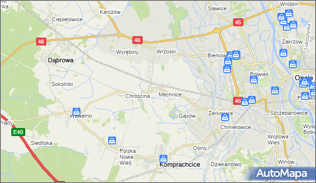 mapa Mechnice gmina Dąbrowa, Mechnice gmina Dąbrowa na mapie Targeo