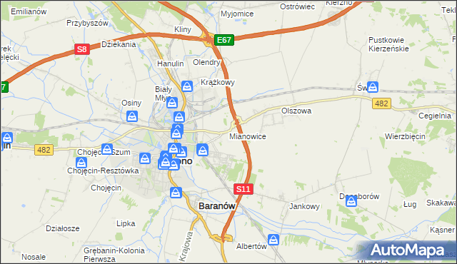 mapa Mianowice gmina Kępno, Mianowice gmina Kępno na mapie Targeo