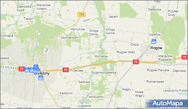 mapa Michałów gmina Brzeziny, Michałów gmina Brzeziny na mapie Targeo
