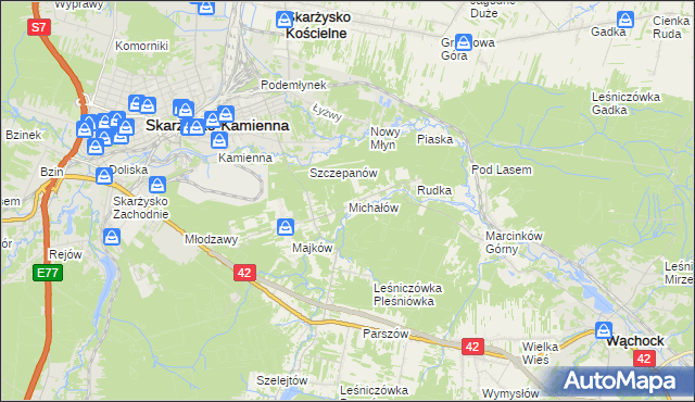 mapa Michałów gmina Skarżysko Kościelne, Michałów gmina Skarżysko Kościelne na mapie Targeo