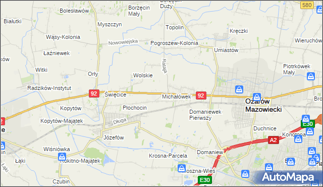 mapa Michałówek gmina Ożarów Mazowiecki, Michałówek gmina Ożarów Mazowiecki na mapie Targeo