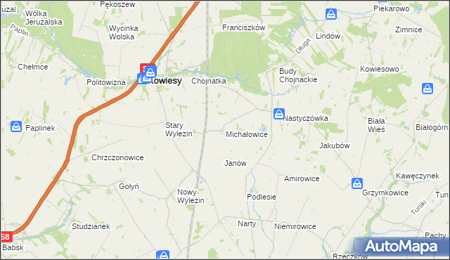 mapa Michałowice gmina Kowiesy, Michałowice gmina Kowiesy na mapie Targeo