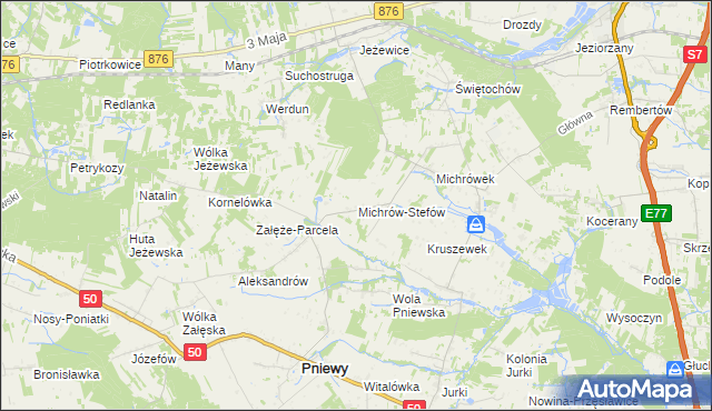 mapa Michrów-Stefów gmina Pniewy, Michrów-Stefów gmina Pniewy na mapie Targeo