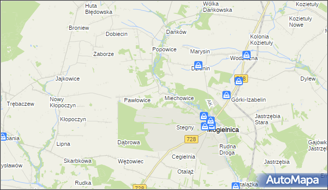 mapa Miechowice gmina Mogielnica, Miechowice gmina Mogielnica na mapie Targeo