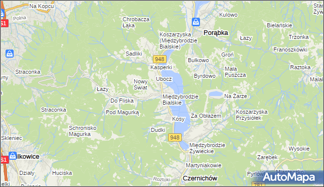 mapa Międzybrodzie Bialskie, Międzybrodzie Bialskie na mapie Targeo