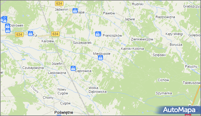 mapa Międzyleś gmina Poświętne, Międzyleś gmina Poświętne na mapie Targeo