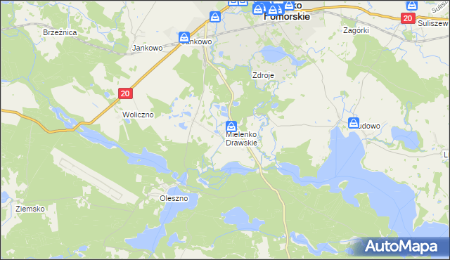 mapa Mielenko Drawskie, Mielenko Drawskie na mapie Targeo