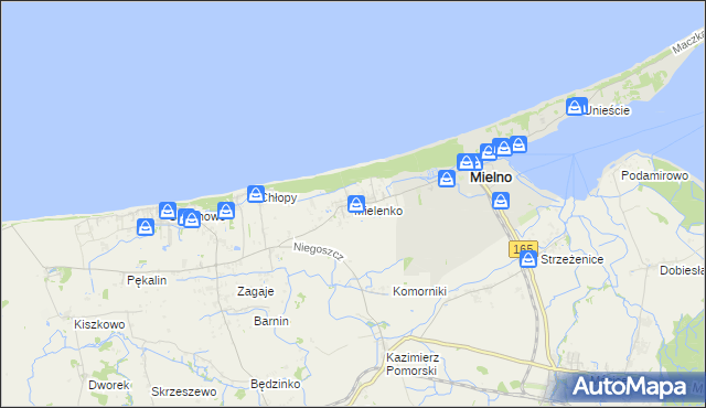 mapa Mielenko gmina Mielno, Mielenko gmina Mielno na mapie Targeo