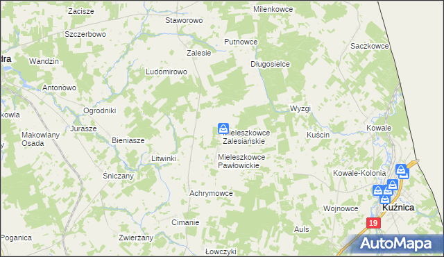 mapa Mieleszkowce Zalesiańskie, Mieleszkowce Zalesiańskie na mapie Targeo