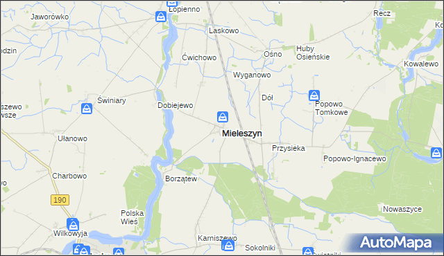 mapa Mieleszyn powiat gnieźnieński, Mieleszyn powiat gnieźnieński na mapie Targeo